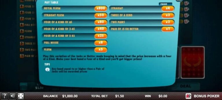 Bonus Poker (Red Rake)