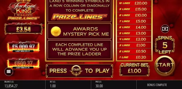 Jackpot King Prize Lines