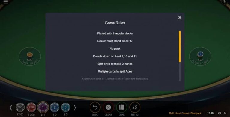 Multi Hand Classic 6 Deck Blackjack