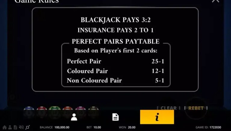 Perfect Pairs Blackjack (Swintt)
