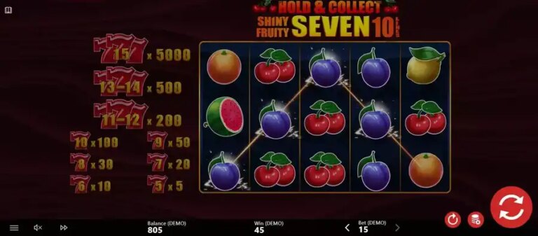 Shiny Fruity Seven 10 Lines Hold and Collect