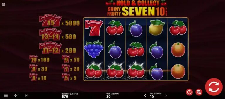 Shiny Fruity Seven 10 Lines Hold and Collect