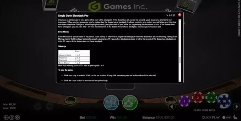 Single Deck Blackjack (Games Inc)