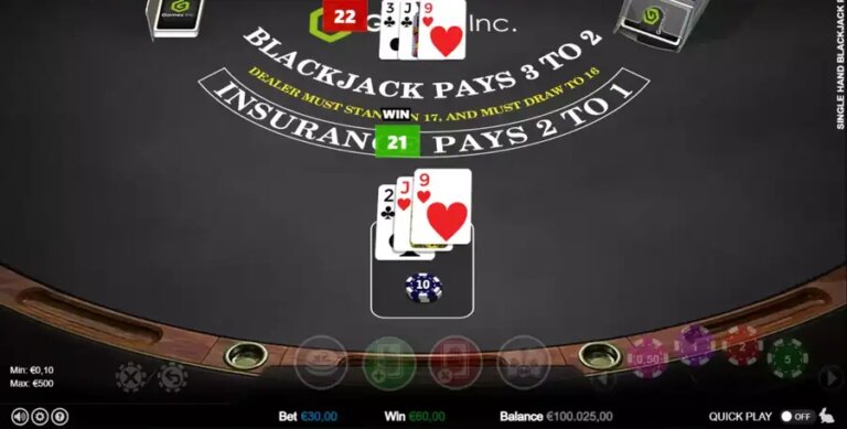 Single Hand Blackjack (Games Inc)
