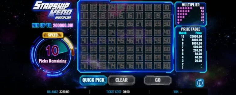 Starship Keno Multiplier